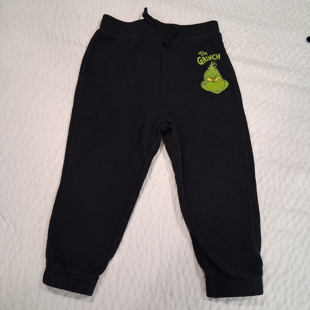 Dr. Seuss The Grinch Toddler Boys Black Fleece Jogger Sweatpants Size 3T Holiday